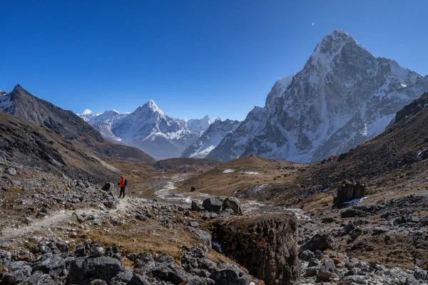 A trekker at 5,100 m with Ama Dablam commanding the horizon