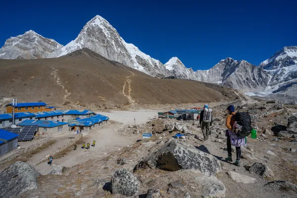 Trekkers reaching the high-altitude outpost of Gorak Shep