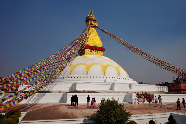 The all-seeing Wisdom Eyes on the Boudhanath stupa spire