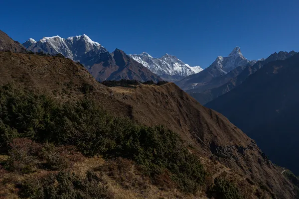 Trekkers reaching the high ridges above Namche for a panoramic Khumbu view