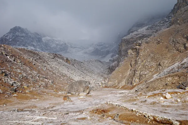Snowy terrain marking the final stretch toward Lobuche