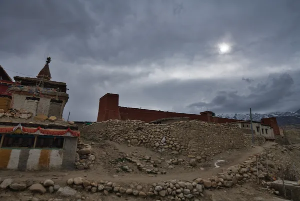 Storm clouds gathering over the ancient Buddhist monastery near Yara at 3,600 m