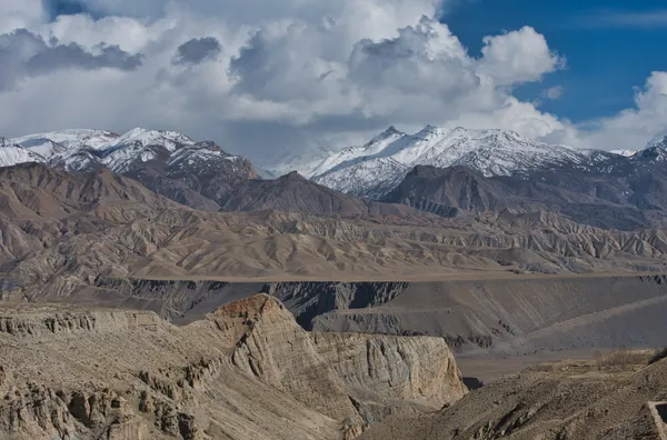 Vast arid canyons and snowy summits extending to the horizon from Chogo La Pass at 4,230 m