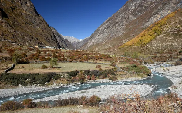 The turquoise Shiar Khola river carving through a deep valley