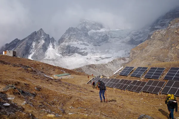 Solar panels powering facilities at 4,940 m near Lobuche